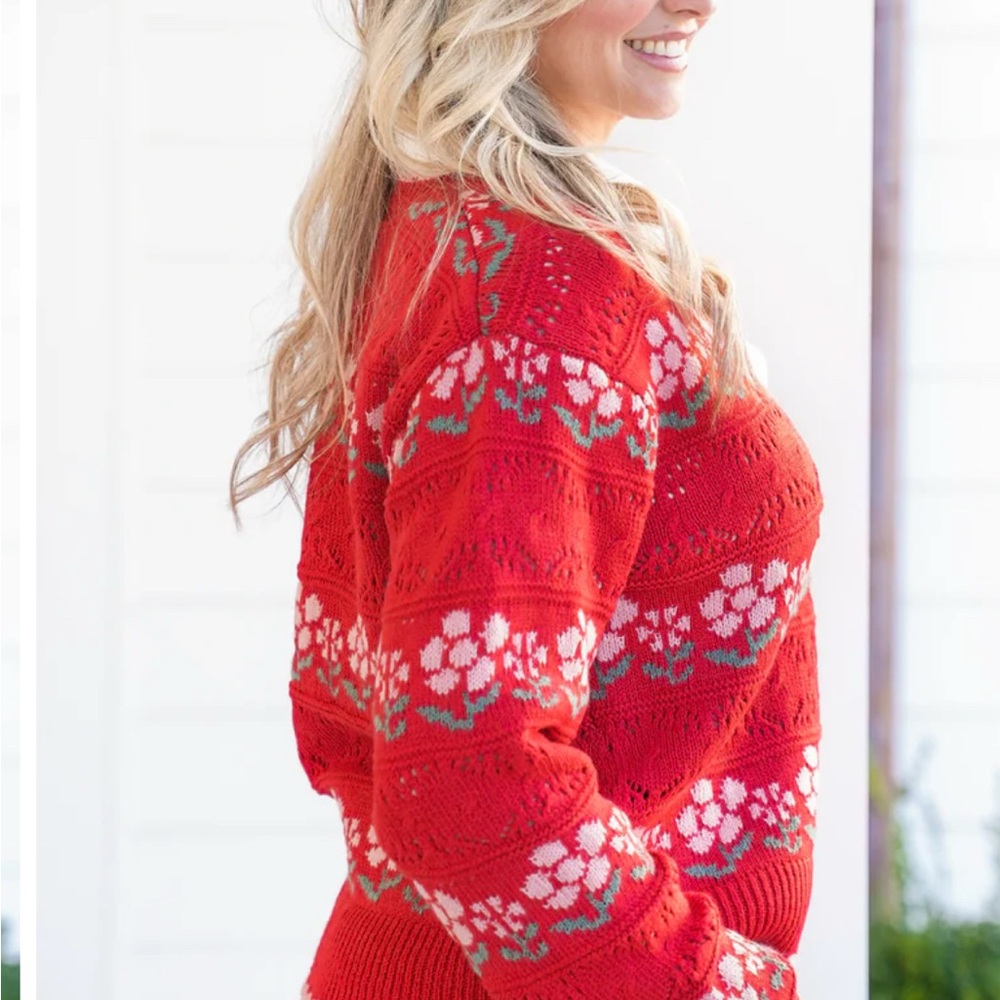 Very J Floral Red Cardigan Sweater - Picture 4 of 4